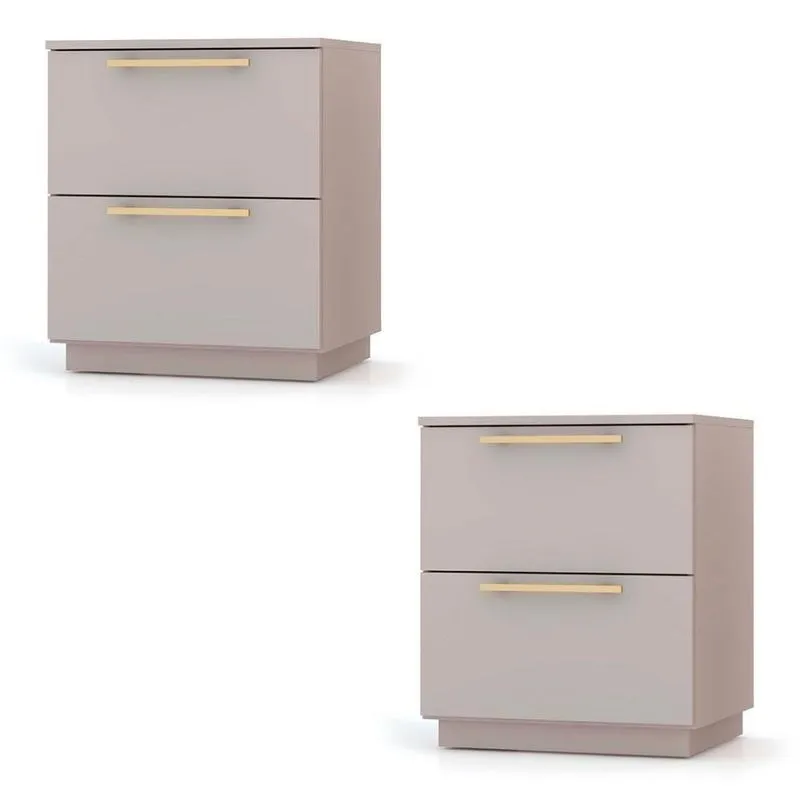 Mesa De Cabeceira 2 Gavetas 50cm Kit 2 Dubai Fendi - Vila Rica