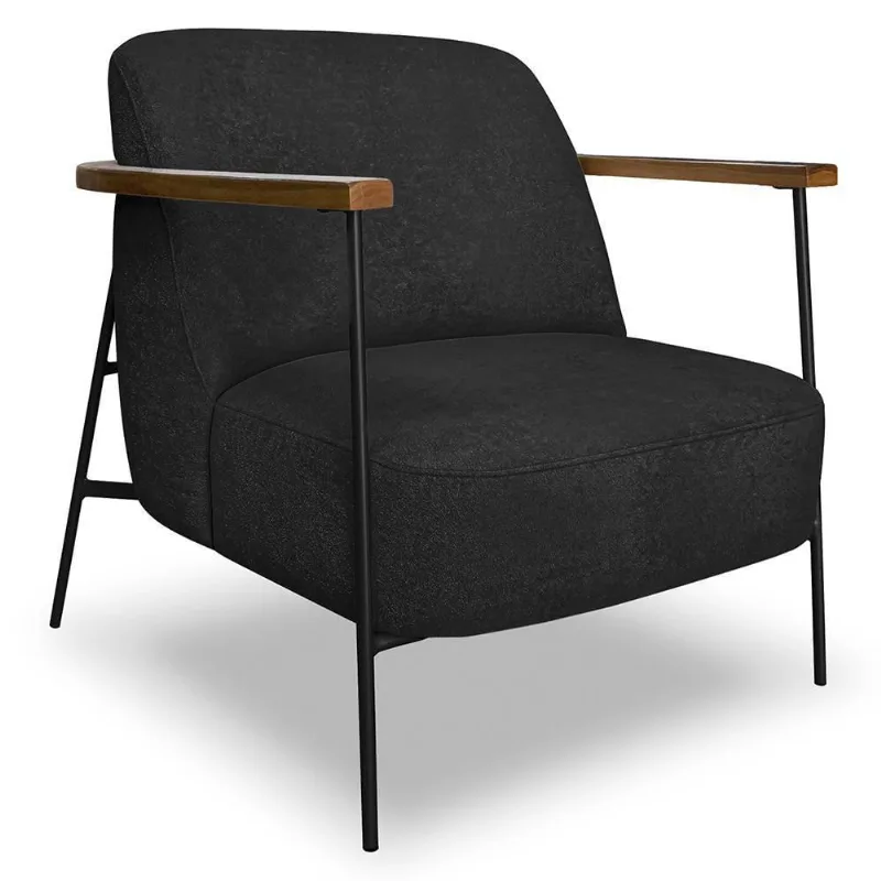 Poltrona Para Sala Pés Metálicos Ellen S06 Boucle Preto - Mpozenato