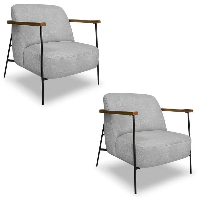 Poltrona Para Sala Pés Metálicos Kit 2 Ellen S06 Boucle Cinza - Mpozenato