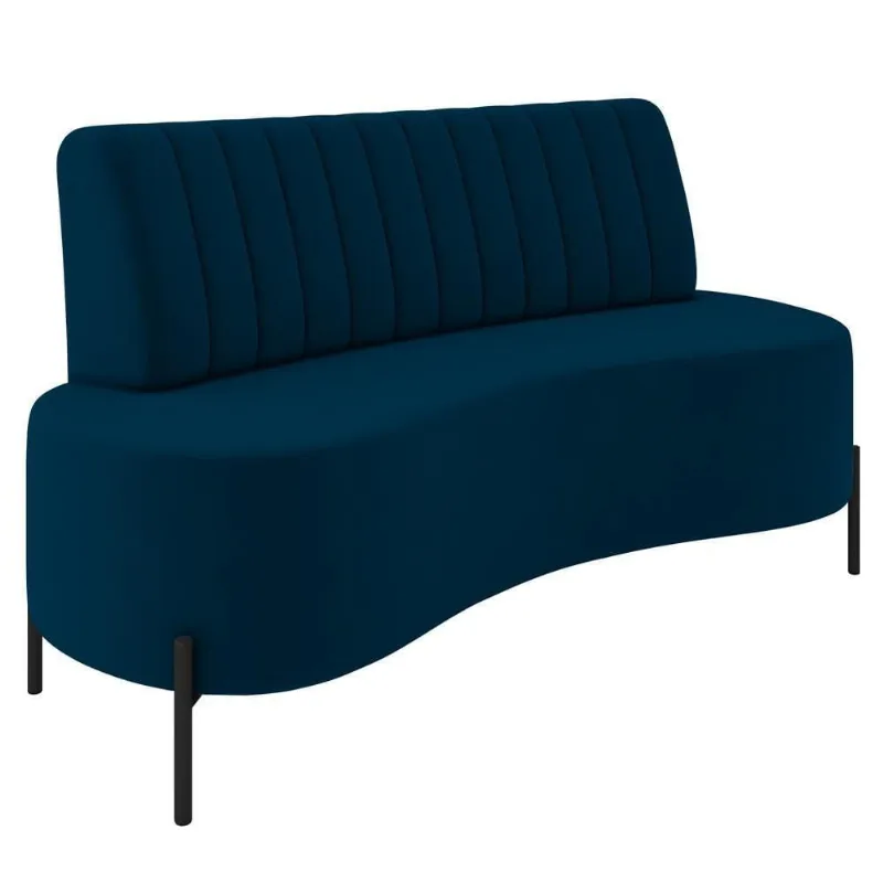 Sofá 2 Lugares 135cm Pés Aço Preto Tamar Z08 Veludo Azul - Mpozenato
