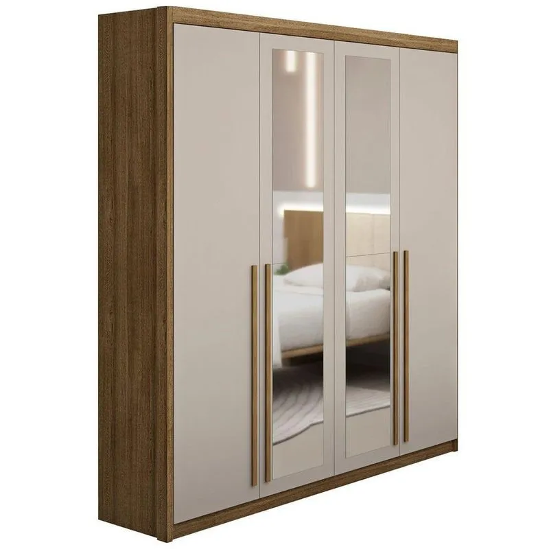 Guarda Roupa Solteiro 4 Portas Espelho Dubai Nature/fendi - Vlr Móveis