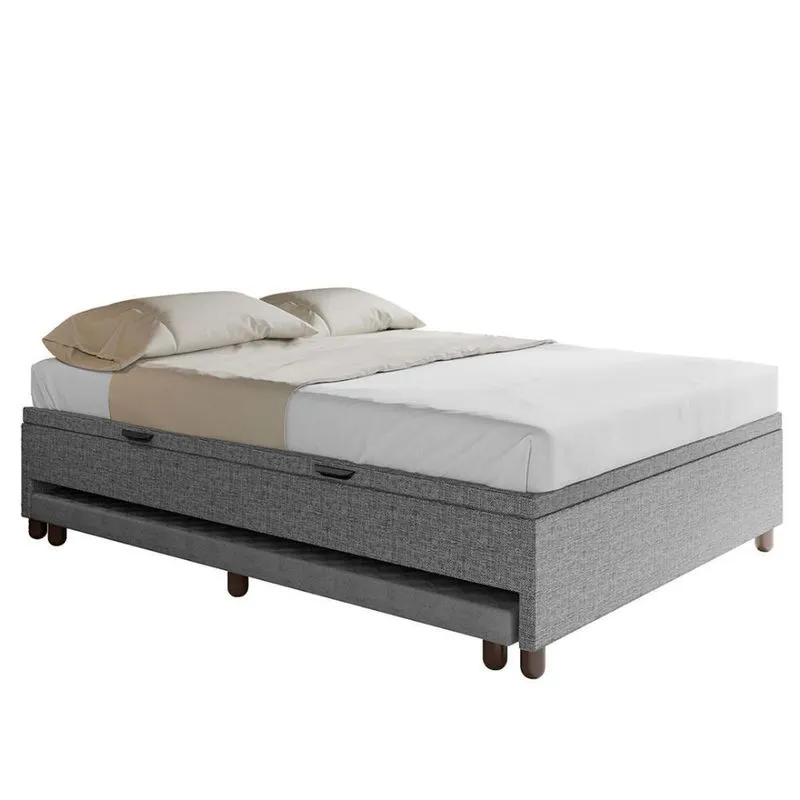 Bicama Casal Box Com Baú 138x188cm Samy S05 Linho Cinza - Mpozenato