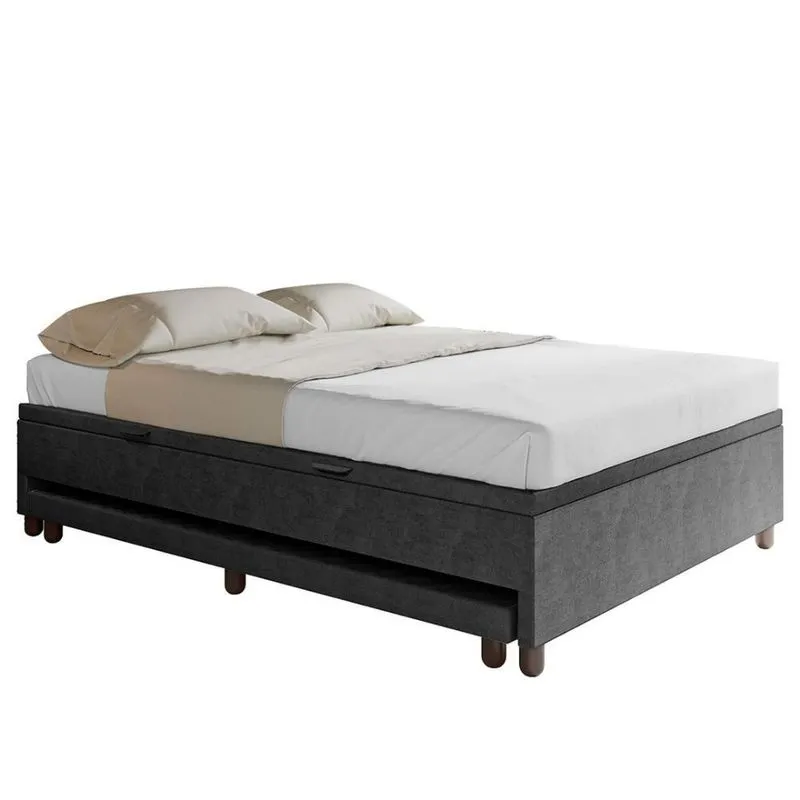 Bicama Casal Box Com Baú 138x188cm Samy S05 Veludo Preto - Mpozenato