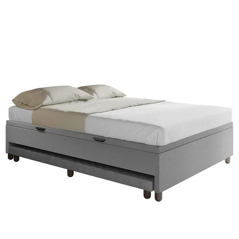 Bicama Casal Box Com Baú 138x188cm Samy S05 Sintético Cinza - Mpozenato