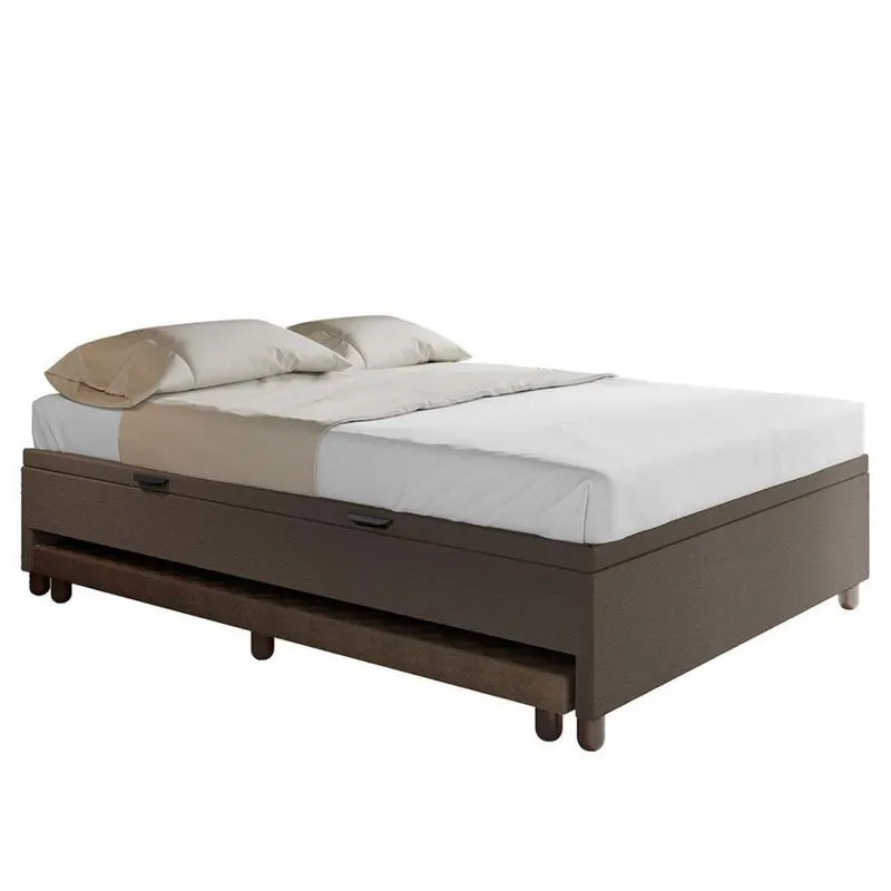 Bicama Casal Box Com Baú 138x188cm Samy S05 Sintético Marrom - Mpozenato