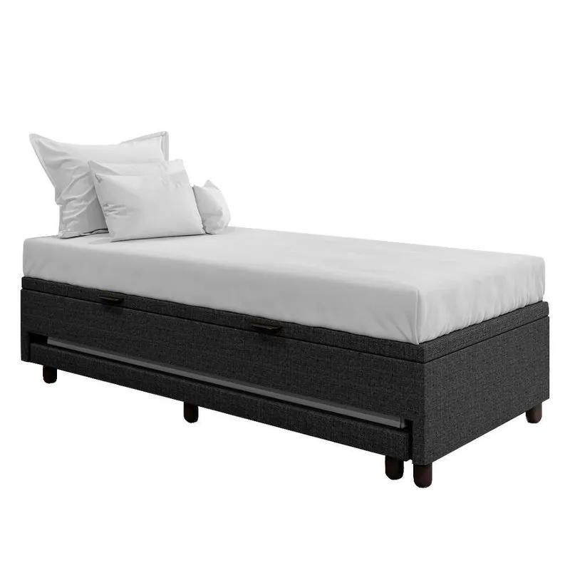 Bicama Box Baú Solteirão 96x188 Cm Samy S05 Linho Preto - Mpozenato