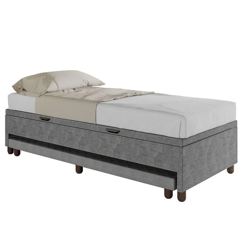 Bicama Box Baú Solteiro 88x188 Cm Samy S05 Veludo Cinza - Mpozenato