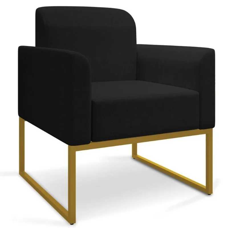 Poltrona Decorativa Base Industrial Dourada Maressa A79 Linho Preto - Ibiza