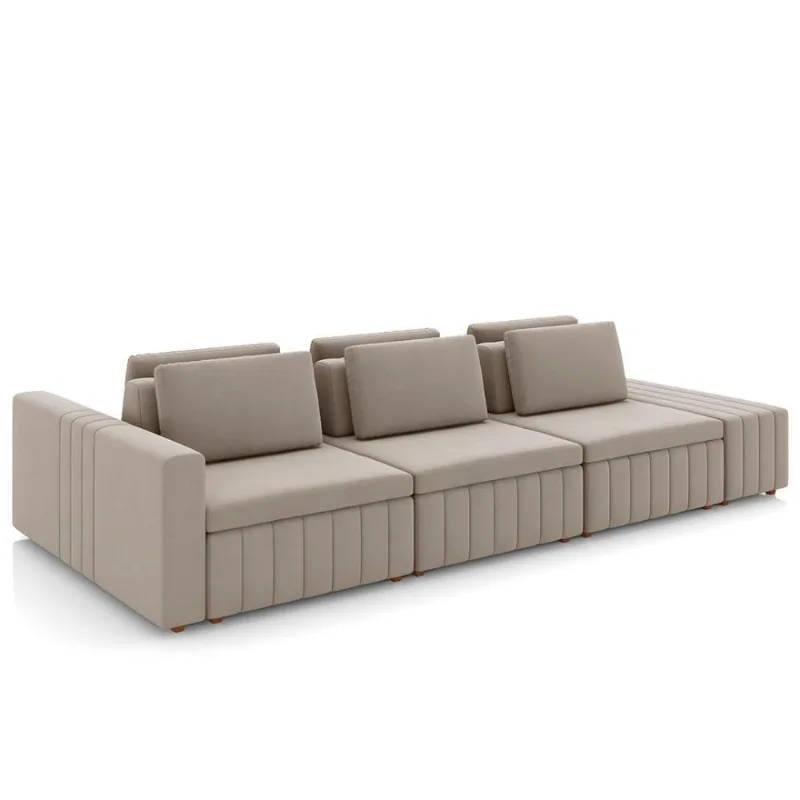 Sofá Ilha E Puff Sala Living 335cm Siesta M22 Veludo Bege - Mpozenato
