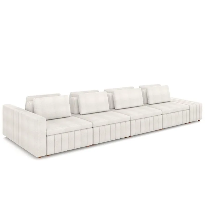 Sofá Ilha E Puff Sala Living 425cm Siesta M22 Boucle Bege Claro - Mpozenato