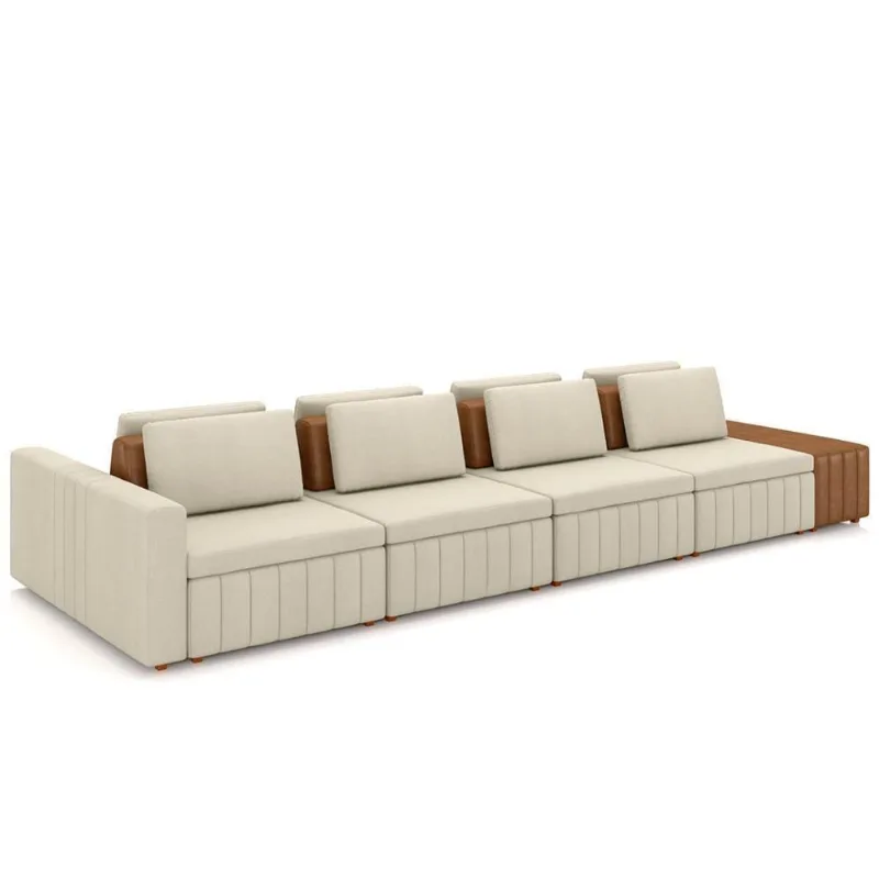 Sofá Ilha E Puff Sala Living 425cm Siesta M22 Linho Areia/marrom - Mpozenato