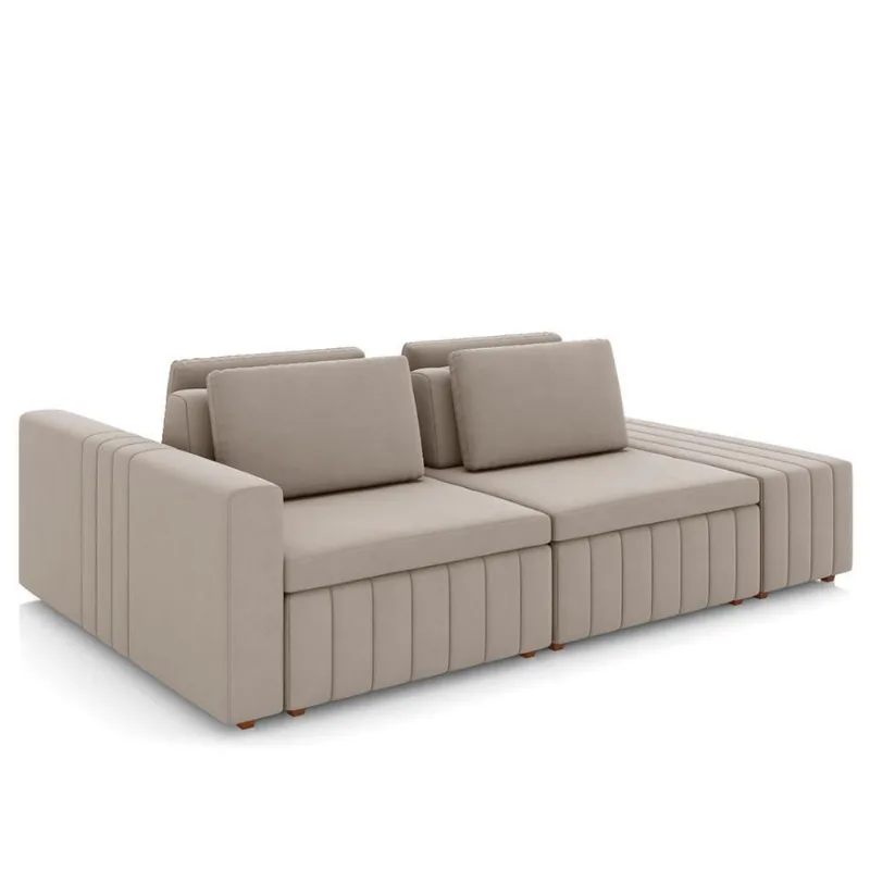 Sofá Ilha E Puff Sala Living 265cm Siesta M22 Veludo Bege - Mpozenato