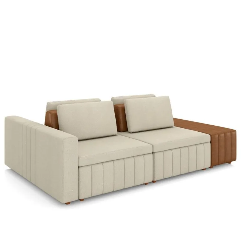 Sofá Ilha E Puff Sala Living 265cm Siesta M22 Linho Areia/marrom - Mpozenato