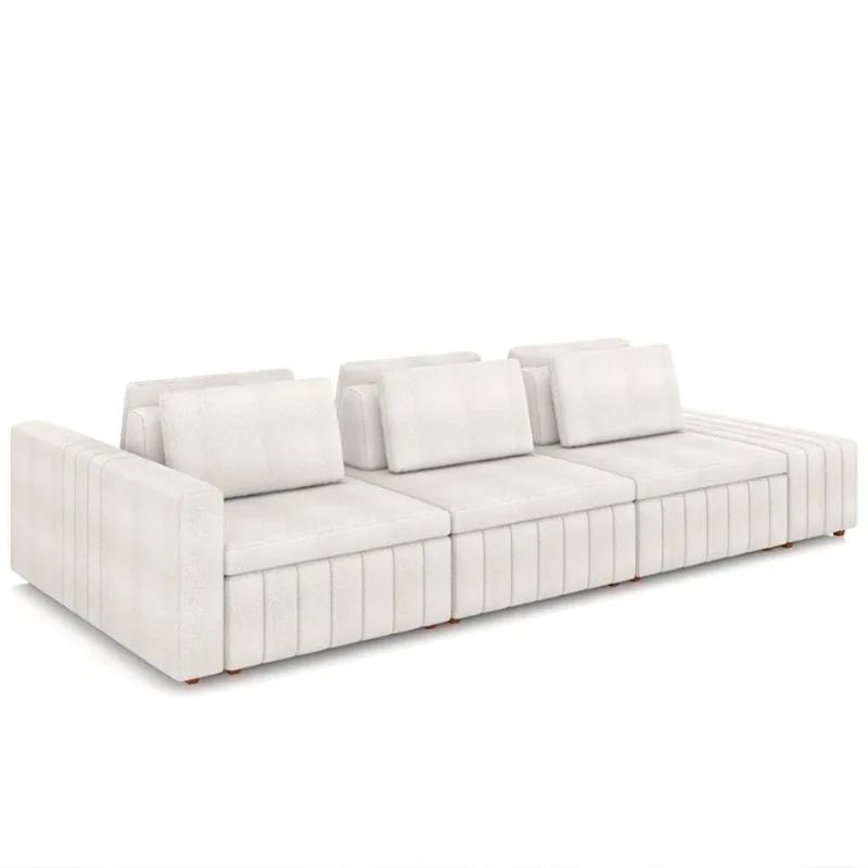 Sofá Ilha E Puff Sala Living 395cm Siesta M22 Boucle Bege Claro - Mpozenato