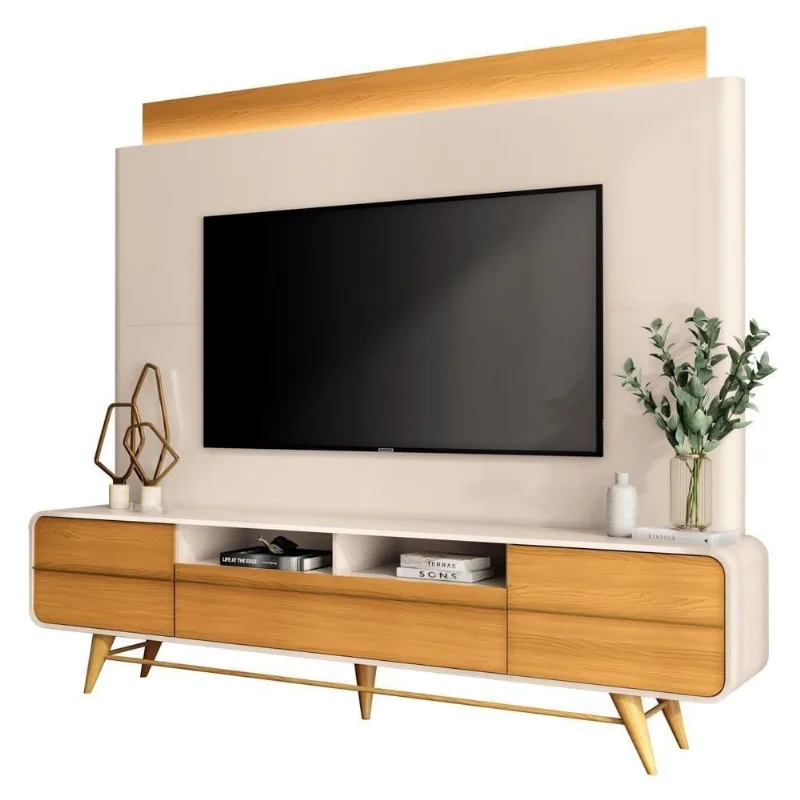 Estante Painel De Tv 85 Pol 220cm évora H01 Off-cinamomo - Mpozenato - Mpozenato
