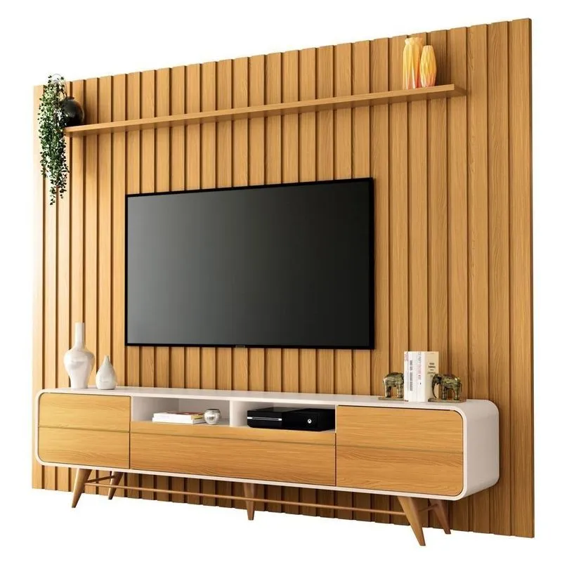 Painel Tv 85 Pol One E Bancada áureo H01 Off-cinamomo - Mpozenato