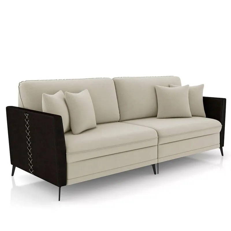 Sofá 4 Lugares Living 262cm Nila K04 Veludo Bege-preto - Mpozenato
