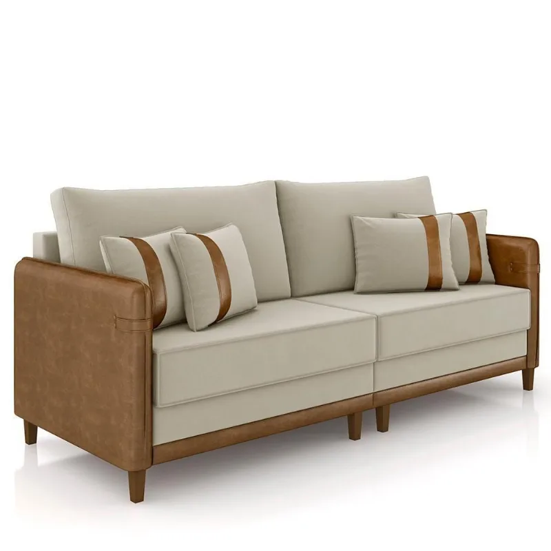 Sofá 2 Lugares Living 172cm Zoe K04 Veludo Bege/marrom - Mpozenato