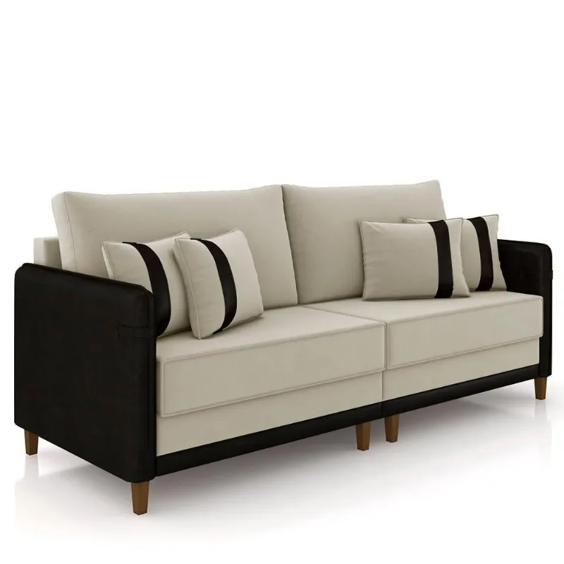 Sofá 4 Lugares Living 252cm Zoe Z08 Veludo Bege/preto - Mpozenato