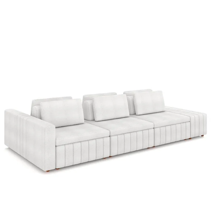 Sofá Ilha E Puff Sala Living 335cm Siesta M22 Boucle Branco - Mpozenato