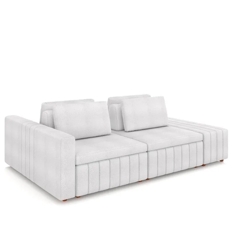 Sofá Ilha E Puff Sala Living 265cm Siesta M22 Boucle Branco - Mpozenato