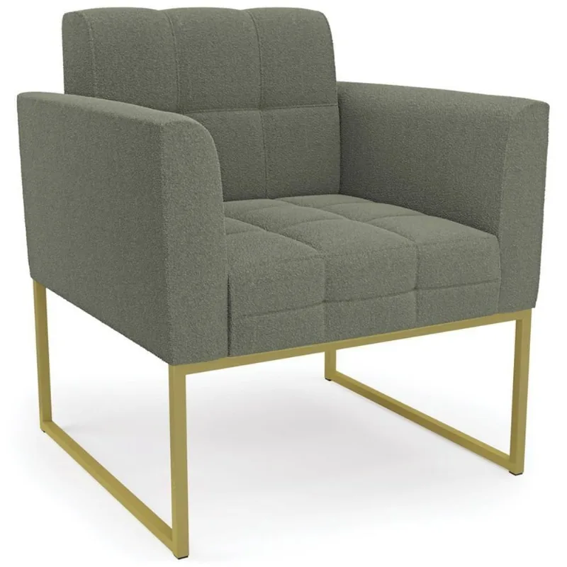 Poltrona Para Sala Base Industrial Dourado Ana Bouclé Menta - Ibiza