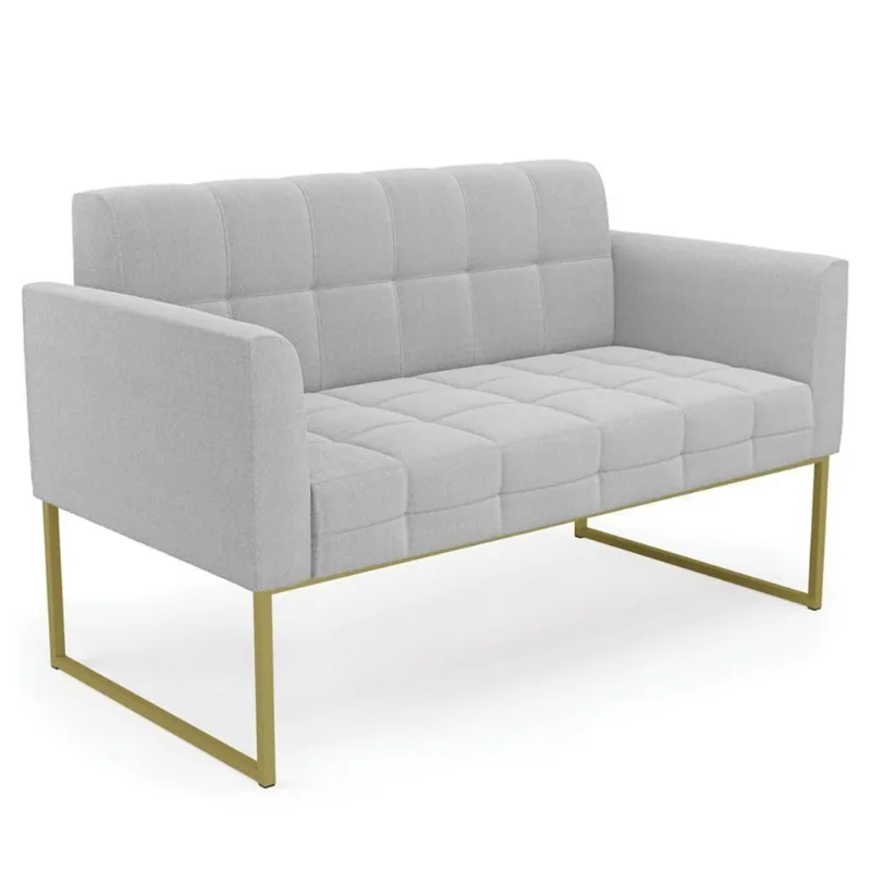 Sofá Namoradeira Base Industrial Dourado Ana Bouclé Cinza - Ibiza
