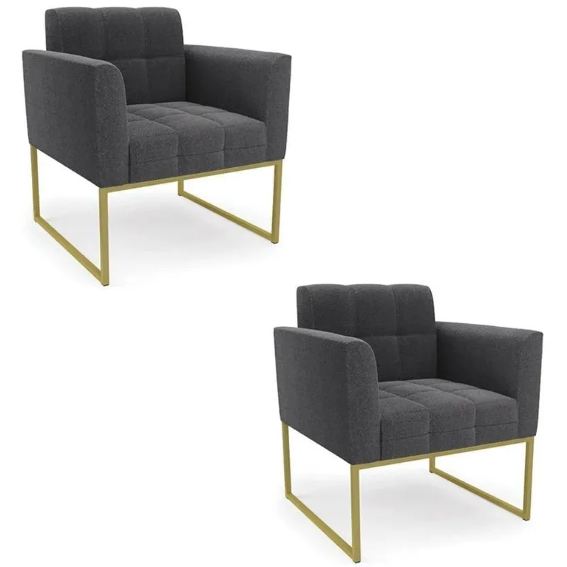 Poltrona Sala Base Industrial Dourado Kit 2 Ana Boucle Grafite - Ibiza