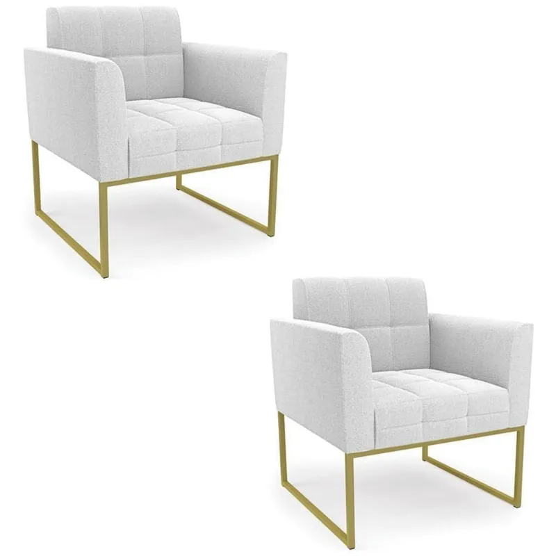 Poltrona Sala Base Industrial Dourado Kit 2 Ana Bouclé Off - Ibiza