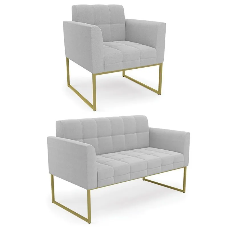 Namoradeira E Poltrona Industrial Dourado Ana Bouclé Cinza - Ibiza