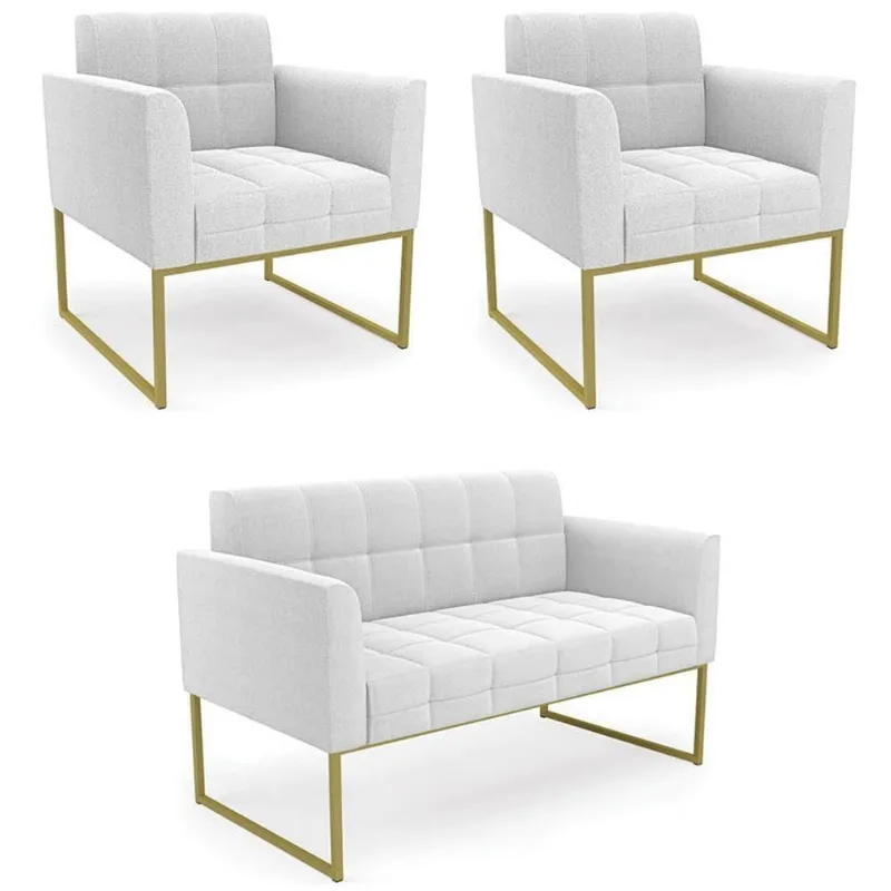 Namoradeira E 2 Poltronas Industrial Dourado Ana Bouclé Off - Ibiza