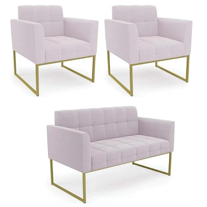 Namoradeira E 2 Poltronas Industrial Dourado Ana Bouclé Rosê - Ibiza