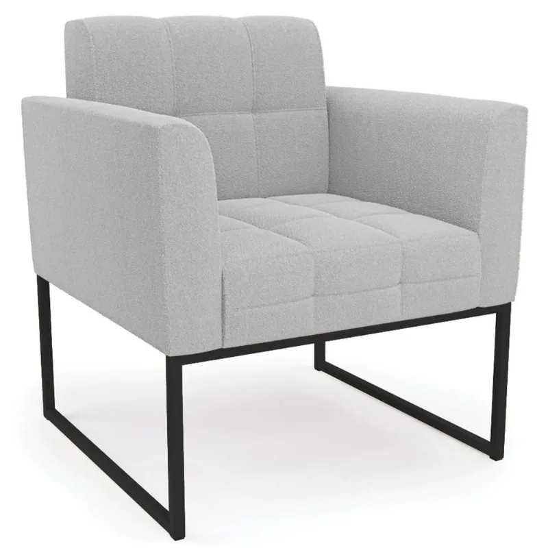 Poltrona Para Sala Base Industrial Preto Ana Bouclé Cinza - Ibiza