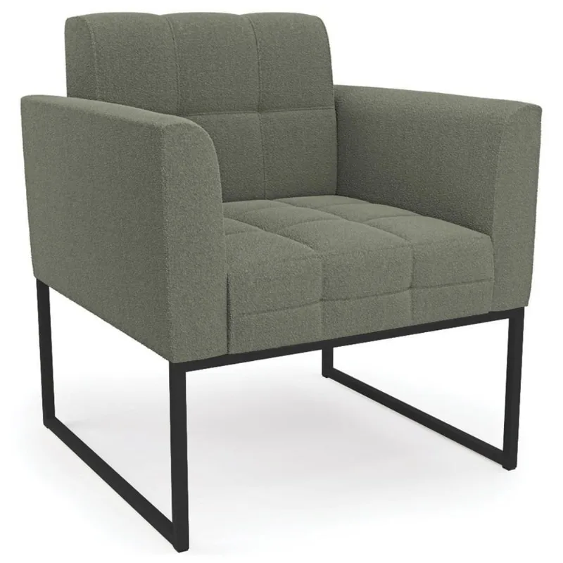 Poltrona Para Sala Base Industrial Preto Ana Bouclé Menta - Ibiza