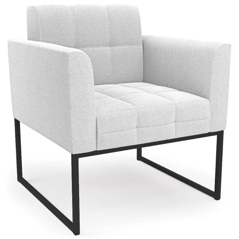 Poltrona Para Sala Base Industrial Preto Ana Bouclé Off - Ibiza