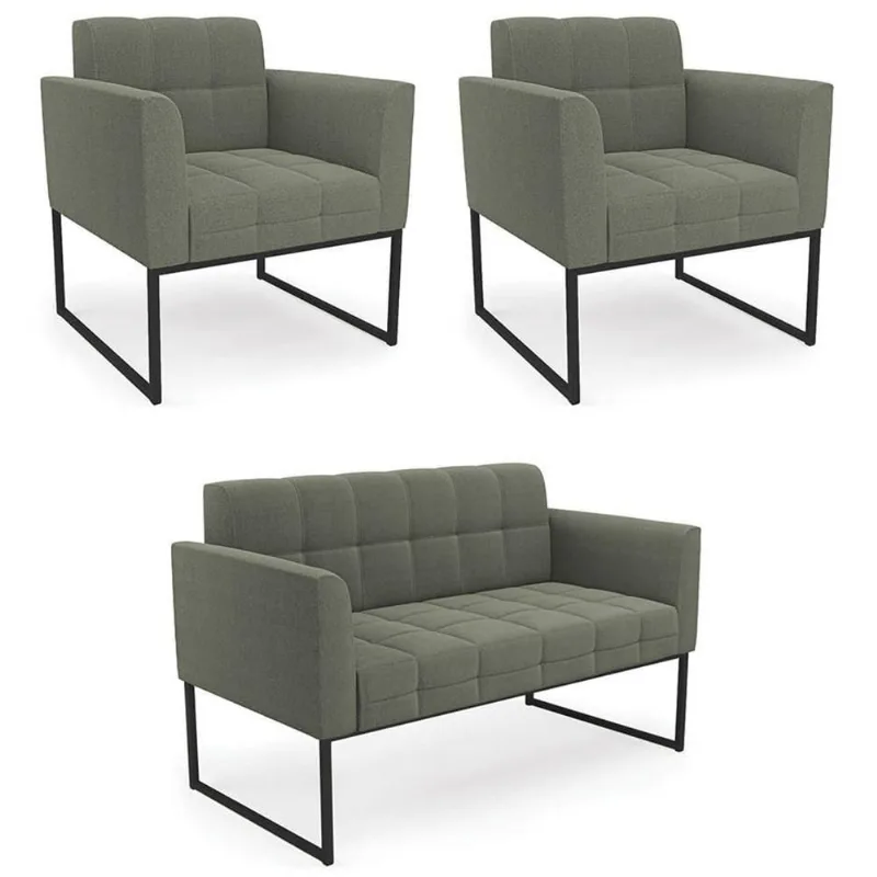 Namoradeira E 2 Poltronas Industrial Preto Ana Bouclé Menta - Ibiza