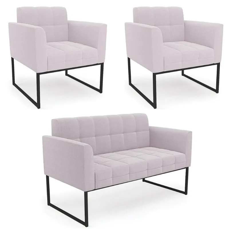 Namoradeira E 2 Poltronas Industrial Preto Ana Bouclé Rosê - Ibiza