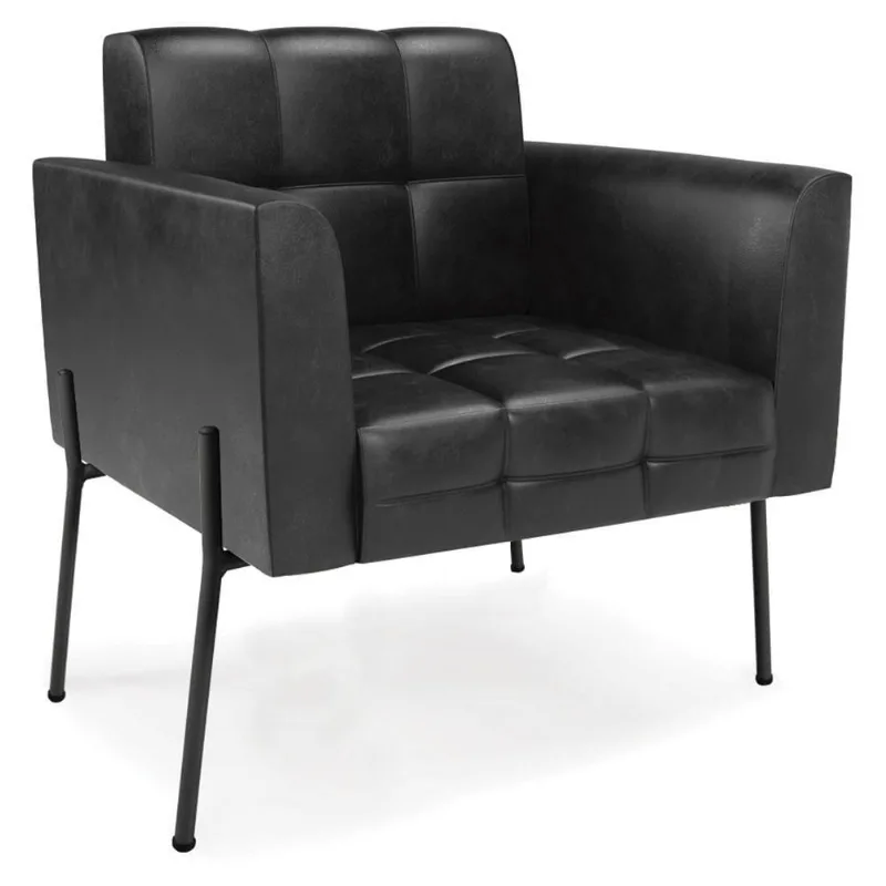 Poltrona Para Sala Pés Metálicos Preto Ana Sintético Pu Preto - Ibiza