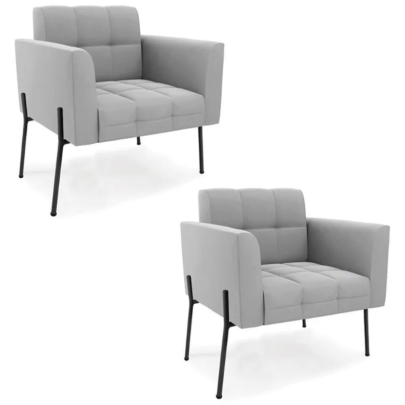 Poltrona Para Sala Pé Metal Preto Kit 2 Ana Suede Cinza - Ibiza