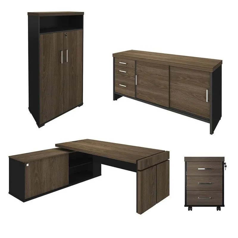 Conjunto Escritório Home Office 3 Peças Mesa Diretor Corp A06 Charuto-preto - Mpozenato