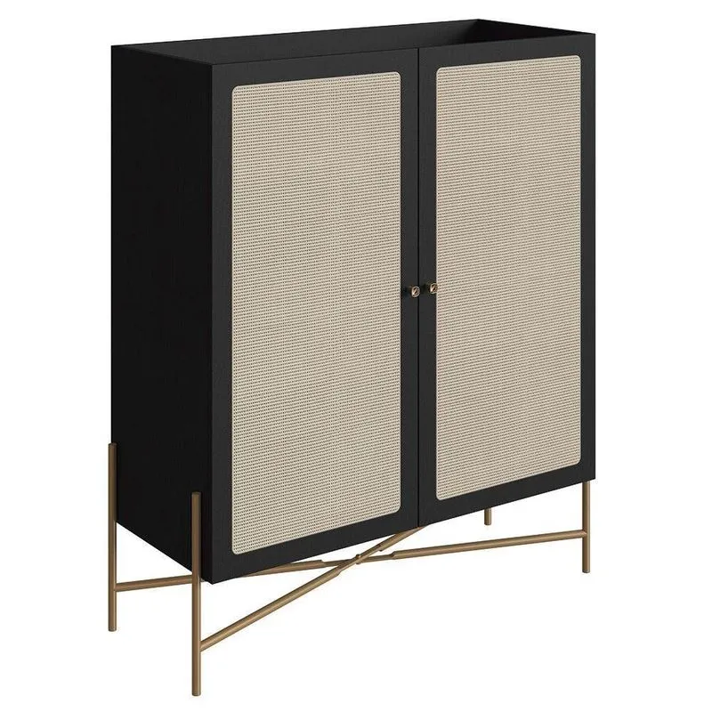 Armário Aparador Bar 2 Portas Pé Metal Arlo A10 Nero-dourado - Mpozenato