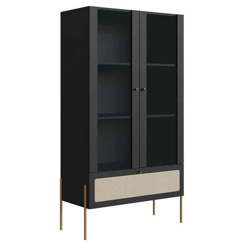 Cristaleira 2 Portas De Vidro Pé Metal Arlo A10 Nero-dourado - Mpozenato