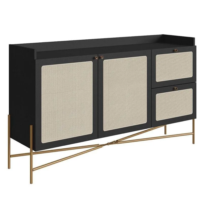 Balcão Aparador Buffet 2 Portas Pé Metal Arlo A10 Nero-dourado - Mpozenato