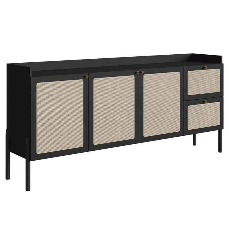 Balcão Aparador Buffet 3 Portas Pés Madeira Arlo A10 Nero/preto - Mpozenato