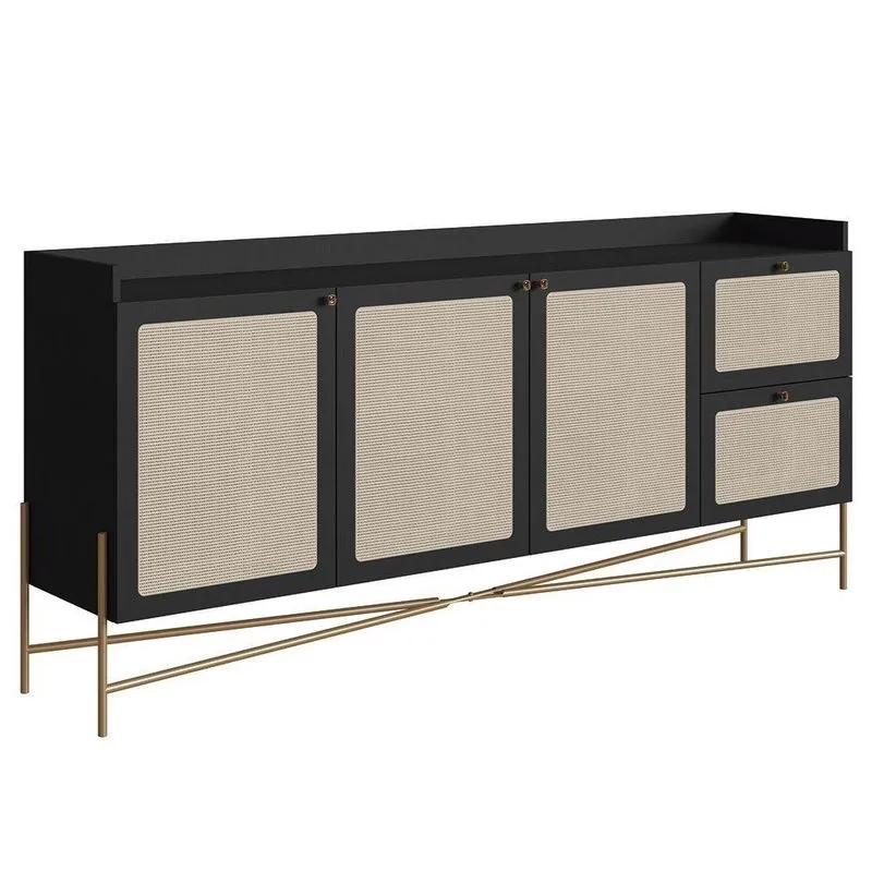 Balcão Aparador Buffet 3 Portas Pé Metal Arlo A10 Nero-dourado - Mpozenato