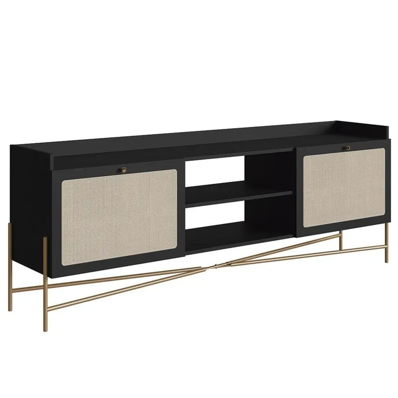 Rack Para Sala Bancada De Tv 65 Pol Pé Metal Arlo A10 Nero/dourado - Mpozenato