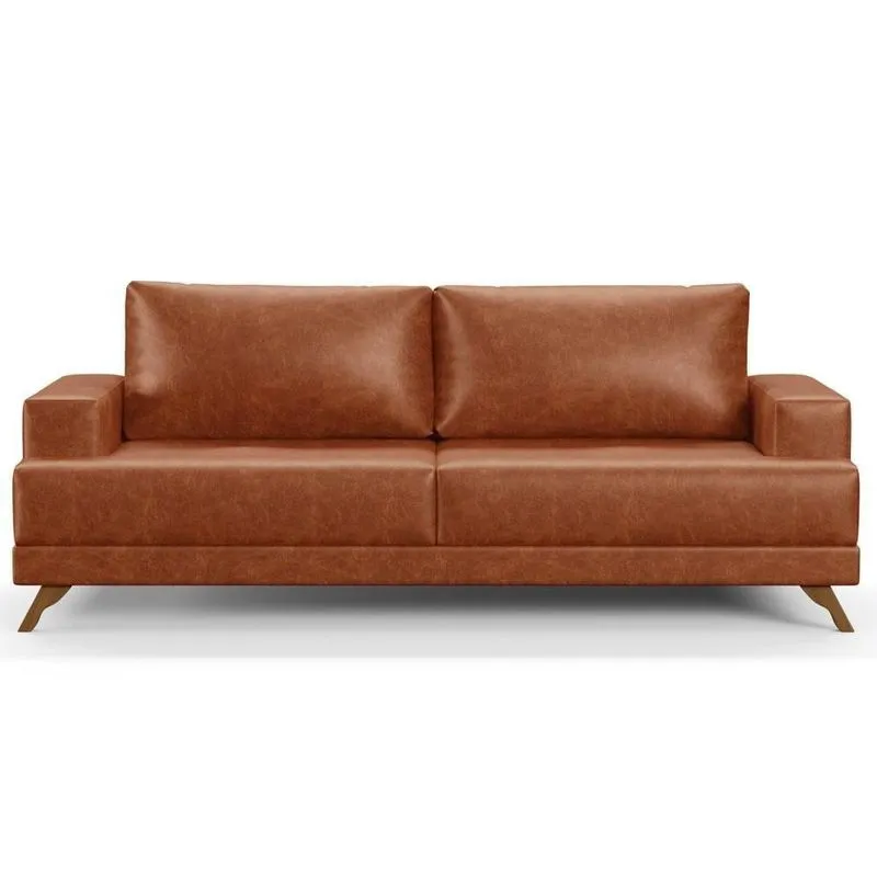 Sofá 3 Lugares 180cm Living Pés Curvos Santi D05 Sintético Camel Mpozenato