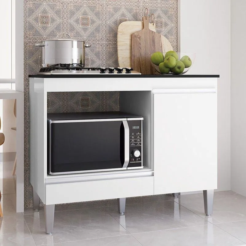 Balcão De Cozinha Para Cooktop E Forno Microondas Carla Branco - Ajl Móveis