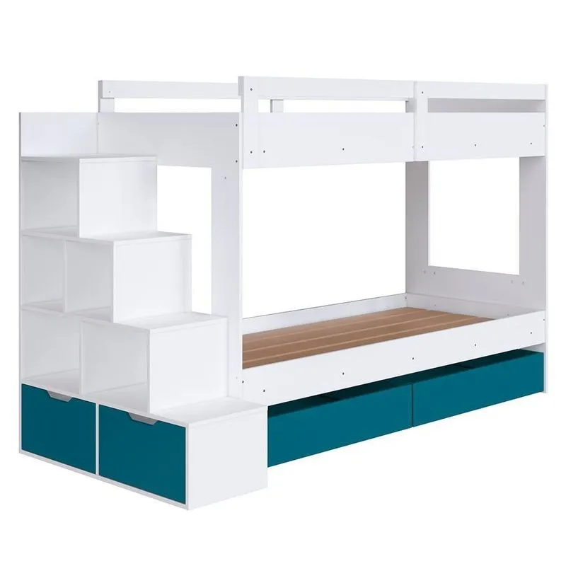 Beliche Infantil Com Escada E 4 Gavetas Infix C06 Branco/azul - Mpozenato