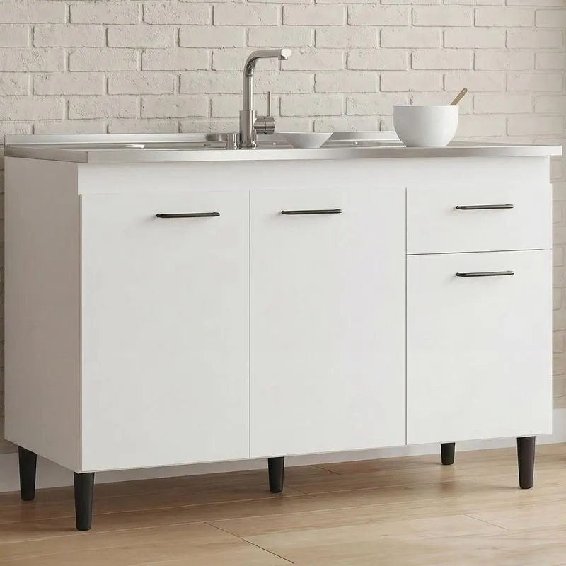 Balcão De Cozinha Classic Z46 3 Portas 1 Prateleira Mdp Tamanho 120cm Branco Mpozenato